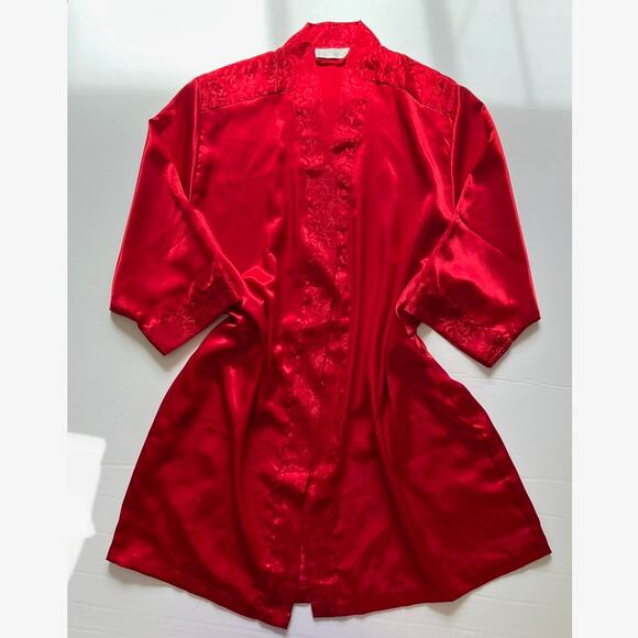 Vintage Red Satin Robe Lingerie Cacique Cardigan - Picture 11 of 11
